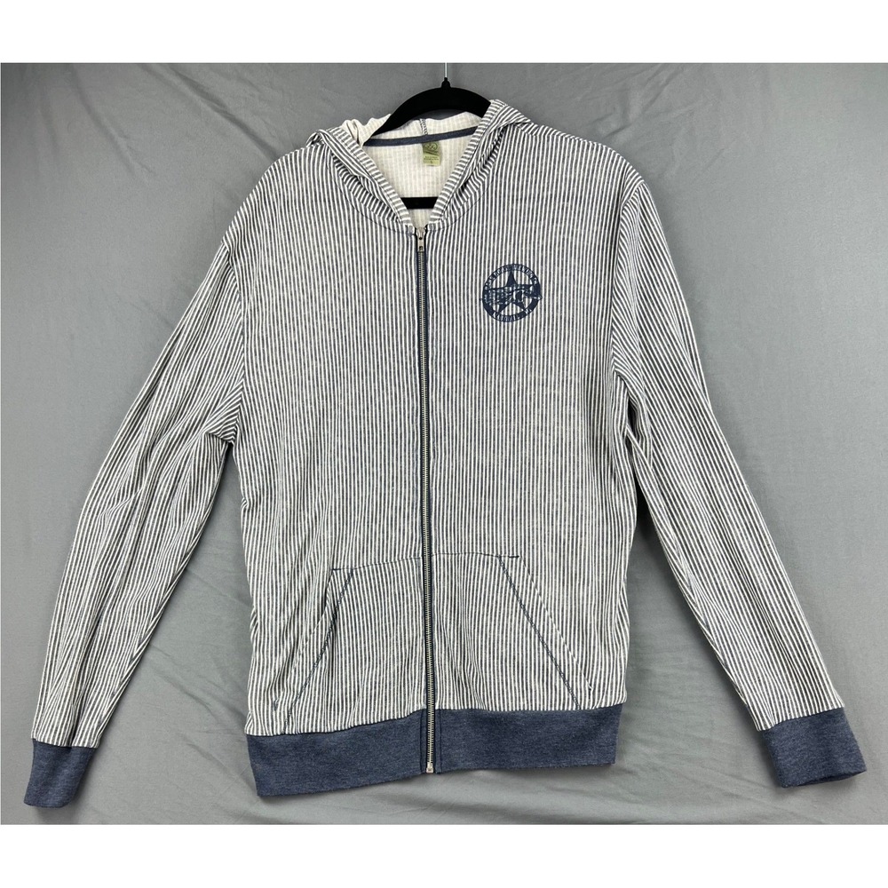 Alternative Earth Hoodie Mens L Dark Horse Brewing Striped Full Zip Blue White
